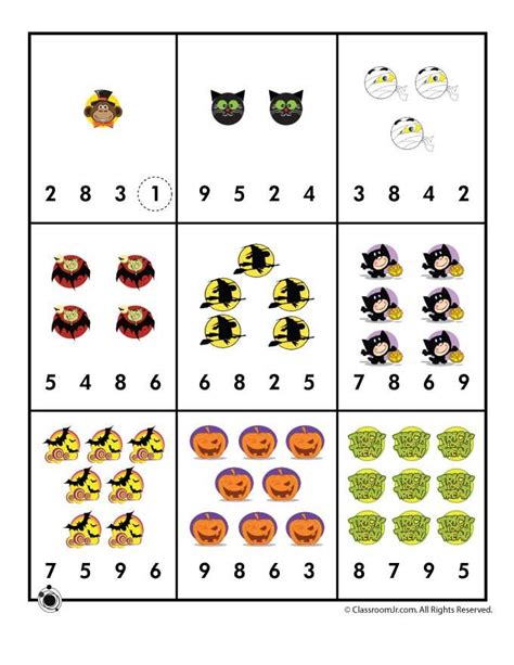 Halloween Number Recognition / Counting Worksheet | Halloween worksheets, Preschool worksheets ...