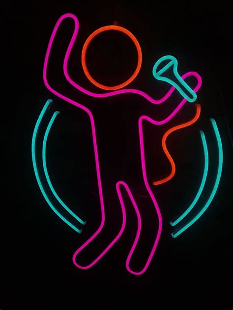 Karaoke Bar neon Sign, Karaoke neon sign, microphone neon light, stand# ...