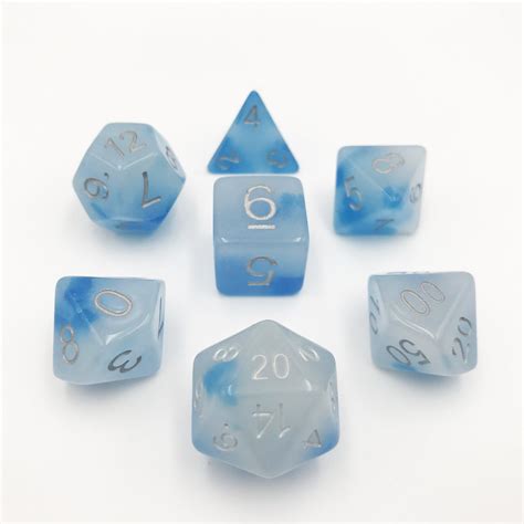 Frigid Afterglow - Glow in the Dark - Blue/White Acrylic DND Dice Set by D20 Collective