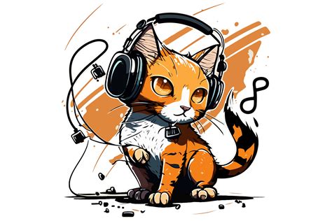 Cat Wearing Headphones Vector Graphic by BreakingDots · Creative Fabrica