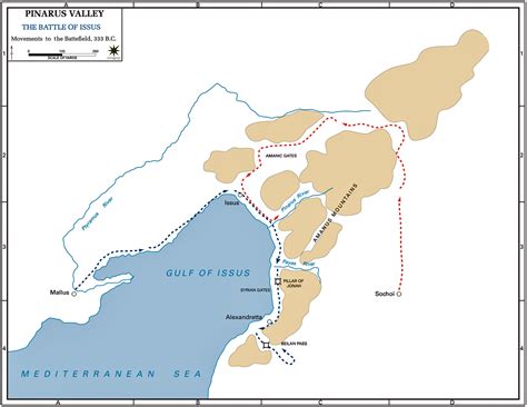 Map of the Battle of Issus 333 BC - Movements to the Battlefield