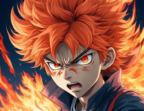 Premium AI Image | An anime boy with fiery wild hair and a fierce determined expression