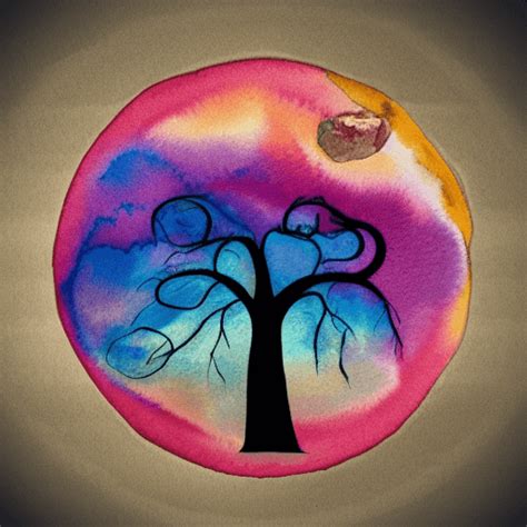 Watercolor Circle Tree for Family Tree Template with Rainbow · Creative Fabrica