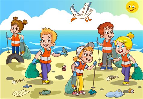 niños limpiando el medio ambiente del vector de dibujos animados de basura 21729479 Vector en ...