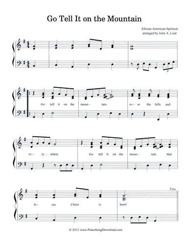 Go Tell it on the Mountain free sheet music for Piano | Christmas piano sheet music, Sheet music ...