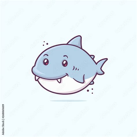 Cute little happy baby shark kawaii cartoon character vector ...