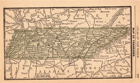 1888 Antique TENNESSEE Map Vintage Map of Tennessee State Map Miniature ...