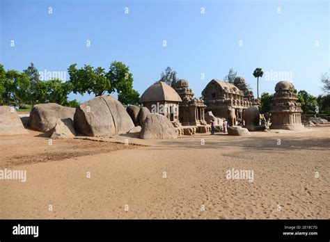 Five Rathas monument complex in Mahabalipuram, India Stock Photo - Alamy