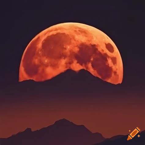 Bloodmoon over rocky mountains on Craiyon