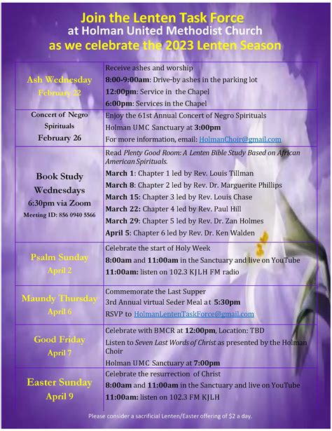 The 2023 Lenten Season Calendar – Holman United Methodist Church