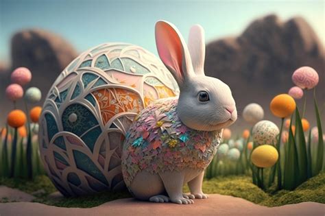 Premium Photo | 3D Bunny and Easter Eggs