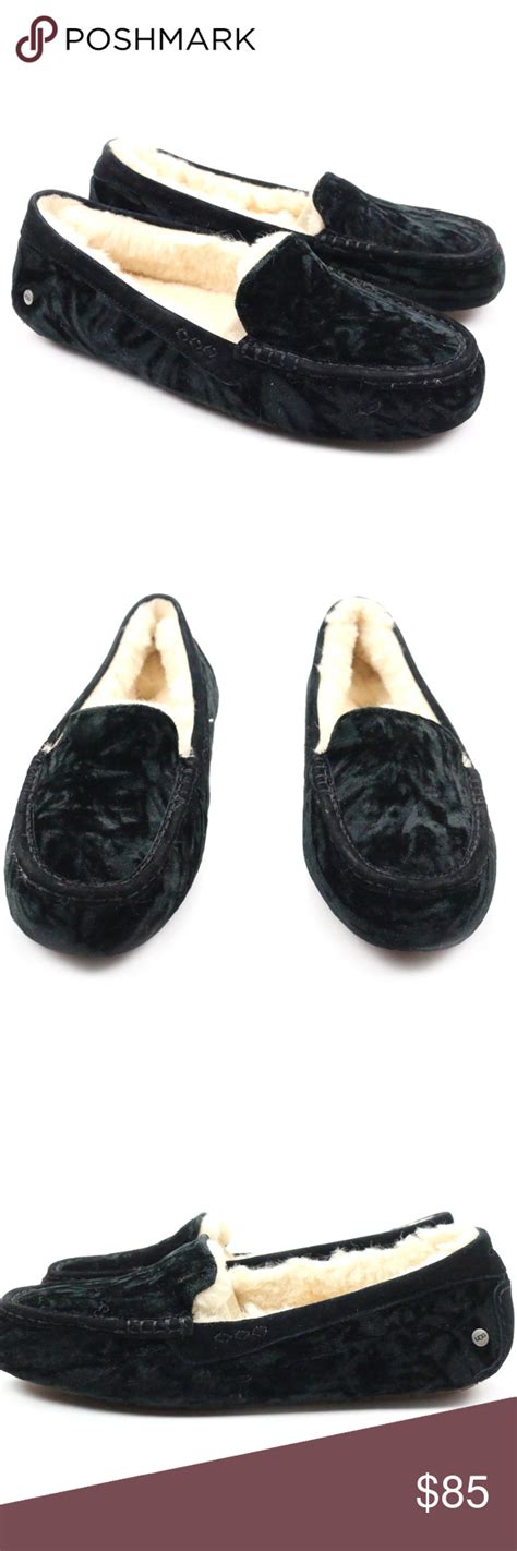 UGG Ansley Crushed Velvet Sheepskin Black Slipper | Black slippers ...