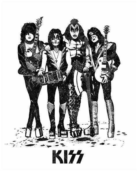 Kiss Band Black and White Watercolor 04 Painting by StockPhotosArt Com ...