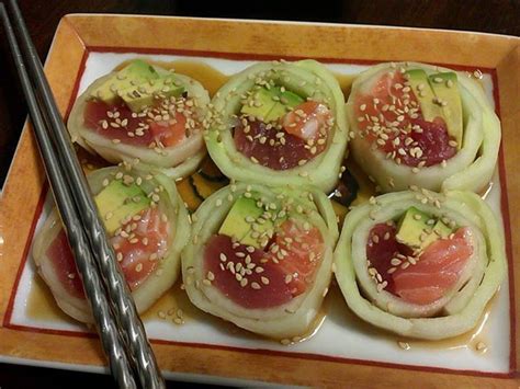 Naruto rolls - for stuffing, use sushi-grade tuna and salmon, and ...