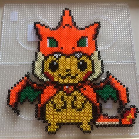 Pikachu charizard cosplay perler beads pattern pattern belongs to Perlerpixie | Easy perler bead ...