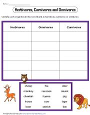 Omnivores Herbivores Carnivores Chart