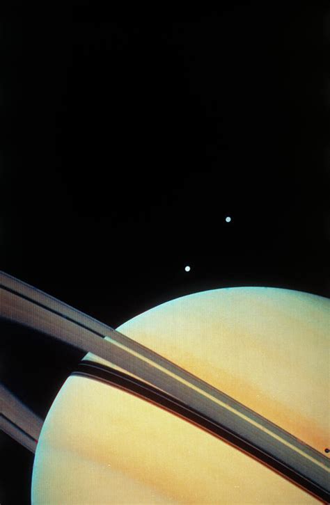 Voyager 1 Photo Of Saturn & Two Of Its Moons Photograph by Nasa/science ...