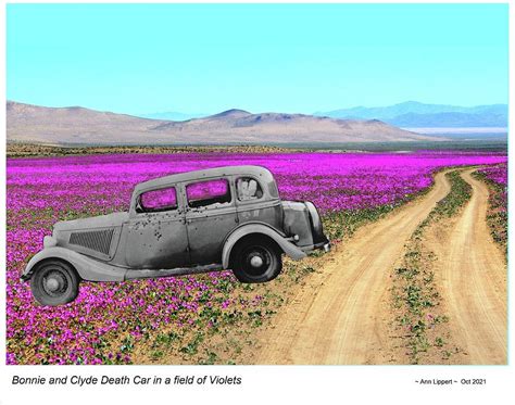 Bonnie and Clyde Death Car in a field of Violets Digital Art by Ann Lippert