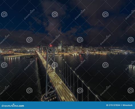 An Aerial View of the Bay Bridge at Night, As Seen from Atop of the ...