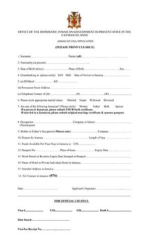 Jamaican Visa Application Form - The Jamaican Consulate, Cayman Islands