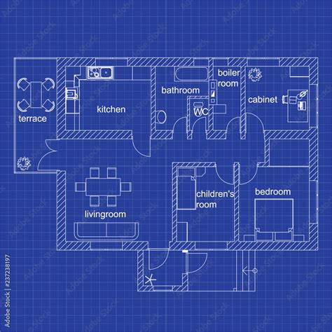 Blueprint floor plan of a modern apartment on graph paper. Vector ...