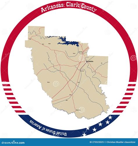 Map of Clark County in Arkansas, USA. Stock Vector - Illustration of ...