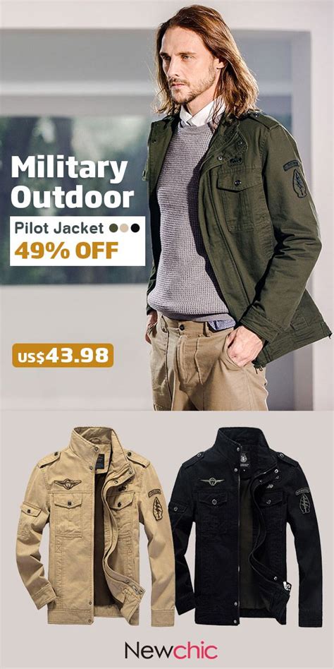 Mens Military Epaulets Casual Cotton Coat Badge Outdoor Pilot-jacket | Jackets, Pilot jacket ...