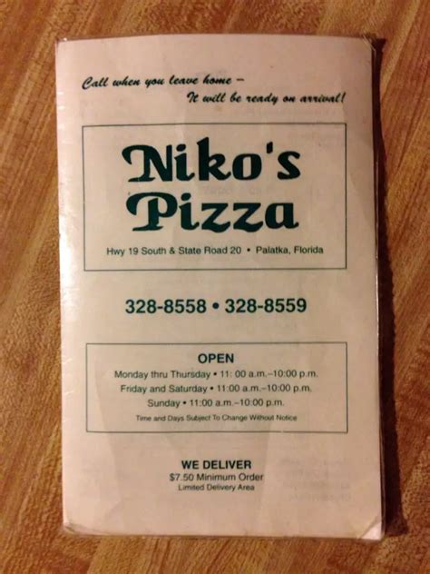 Niko's Pizza Menu, Menu for Niko's Pizza, Palatka, St Augustine ...