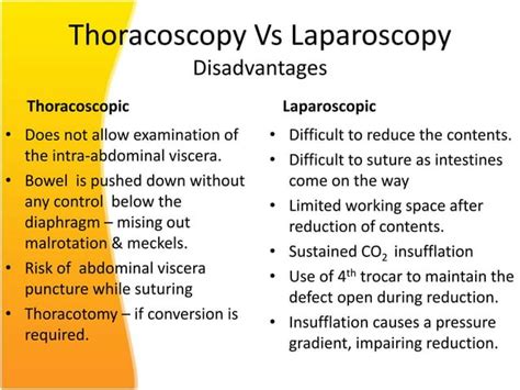 Thoracoscopy vs laparoscopy technical feasibility and complications in congenital diaphragmatic ...