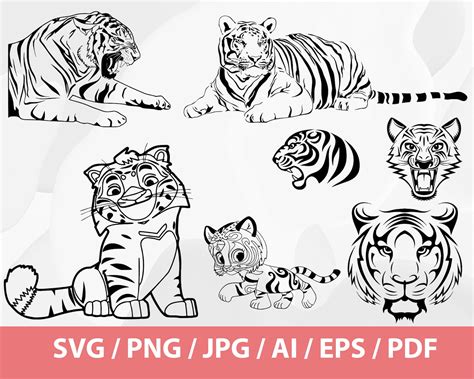 Tiger Silhouette Set Tiger SVG Tiger Clipart Tiger - Etsy