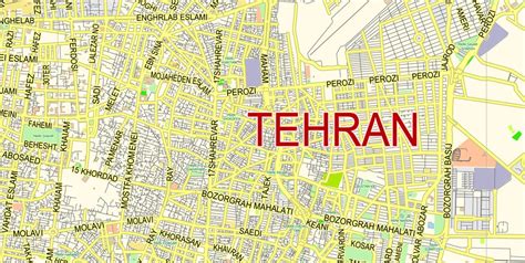 Tehran Iran Vector Map EN Low detailed City Plan editable Adobe Illustrator Street Map in layers ...