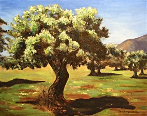 Olive Tree Grove Oil Painting Mountains Palette Knife Painting