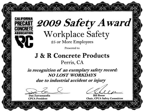 Workplace Safety Award – J&R Concrete Products Inc.