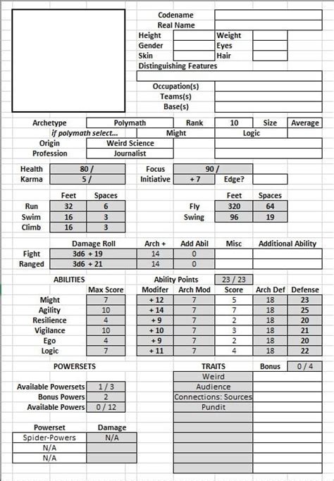 Marvel Multiverse RPG Custom Character Sheet (w/ Auto Calculations) v1 ...