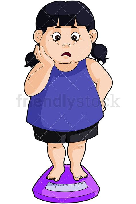 Fat Little Girl On Weight Scale Cartoon Vector Clipart FriendlyStock ...