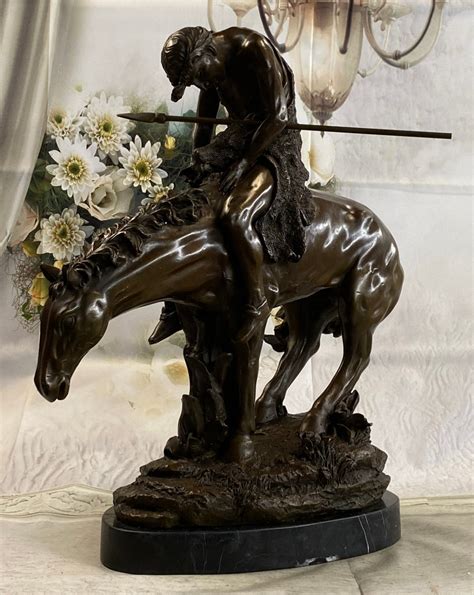 Signed Original Native American Indian Riding Horse Bronze Sculpture S