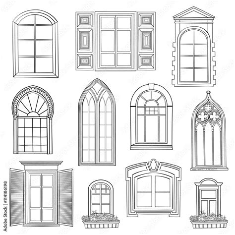 Window set. Windows of different style sketch architecturall collection Stock Illustration ...