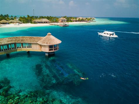 Aerial view of the world's largest all-glass undersea restaurant located at Hurawalhi Island ...