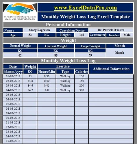 Download Monthly Weight Loss Log Excel Template - ExcelDataPro