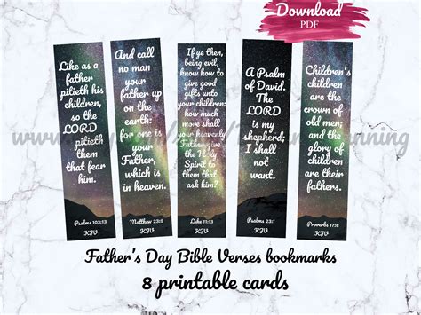 Fathers Day Bible Verses Bookmarks, KJV Bible Study, Christian Fathers Day Card, Mens Scripture ...