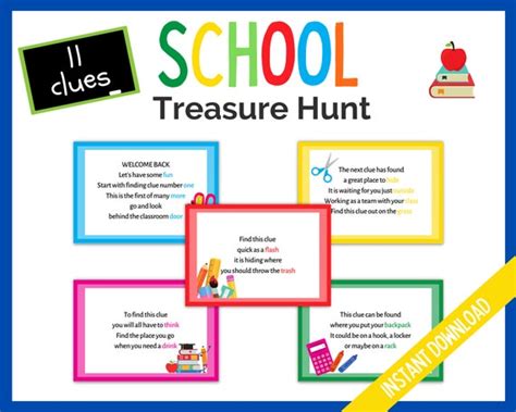 School Treasure Hunt Clues, Classroom Treasure Hunt Clues, School Scavenger Hunt, Fun Back to ...