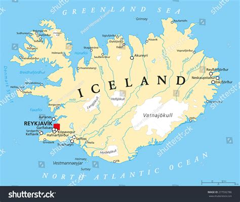 Iceland Political Map With Capital Reykjavik, National Borders, Important Cities, Rivers, Lakes ...