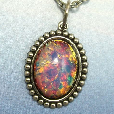 Vintage Harlequin Opal Pendant Pink Vintage Glass Cabachon in - Etsy