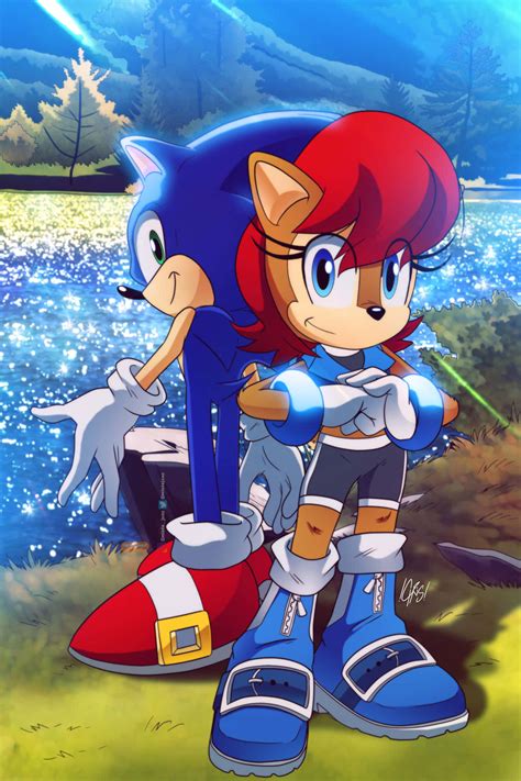 Download Sonic the Hedgehog and Sally Acorn together in action Wallpaper | Wallpapers.com