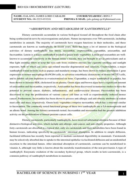 Absorption and Metabolism of Xanthophyll | PDF | Carotenoid | Metabolism