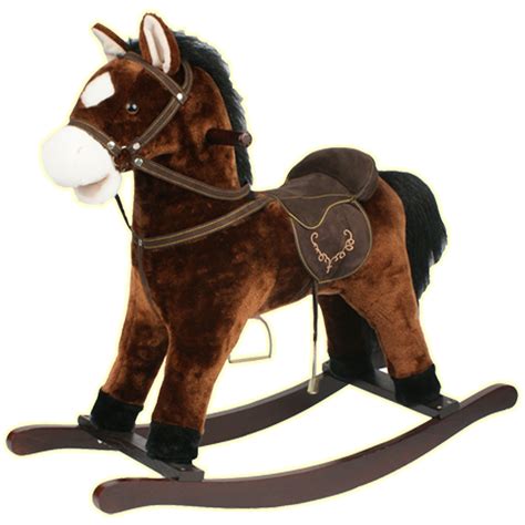 Kids Plush Rocking Horse With Sound & Wood Frame Brown