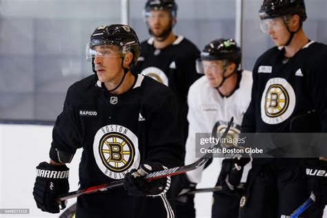 Boston Bruins LW Brad Marchand runs through a drill during captain's ...