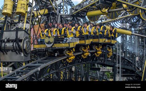 The Smiler World Record Breaking 14 Inversion Rollercoaster at Alton Towers England Stock Photo ...