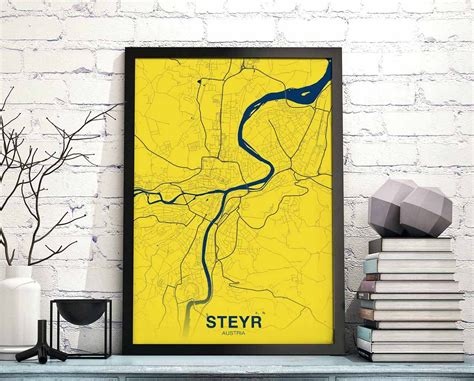 STEYR Austria map poster color Hometown City Print Modern Home | Etsy