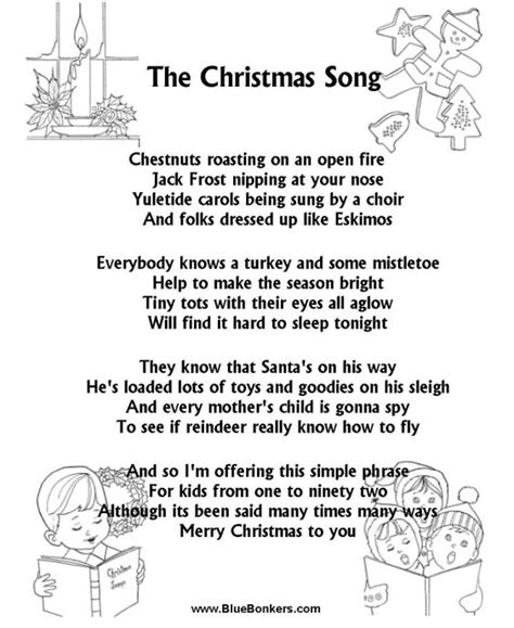 Christmas Carol Lyrics - THE CHRISTMAS SONG (CHESTNUTS ROASTING ...